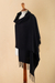 100% alpaca shawl, 'Elegant Waves' - Handwoven Black 100% Alpaca Shawl with Fringes (image 2c) thumbail