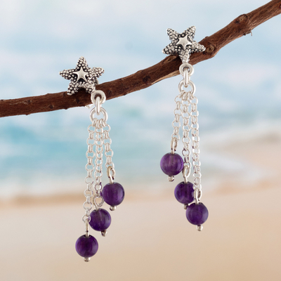 Sterling Silver Starfish Dangle Earrings with Amethyst Stone
