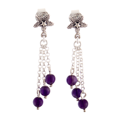 Amethyst dangle earrings, 'Purple Summer Breeze' - Sterling Silver Starfish Dangle Earrings with Amethyst Stone