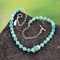Amazonite beaded pendant necklace, 'Celestial Charm' - Sterling Silver and Amazonite Beaded Pendant Necklace