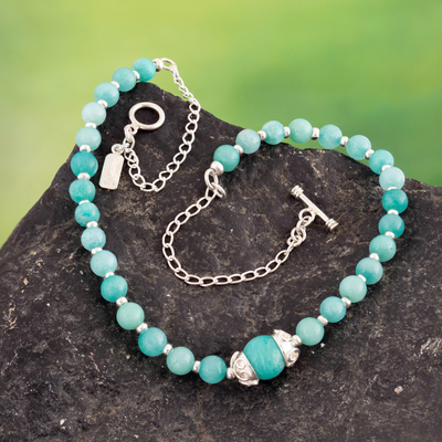 Sterling Silver and Amazonite Beaded Pendant Necklace - Celestial Charm |  NOVICA