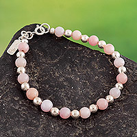 Opal beaded bracelet, 'Warm Splendor' - Sterling Silver Beaded Bracelet with Opal Stone from Peru