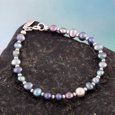 Cultured pearl strand bracelet, 'Infinite Wisdom' - Sterling Silver and Cultured Pearl Strand Bracelet from Peru