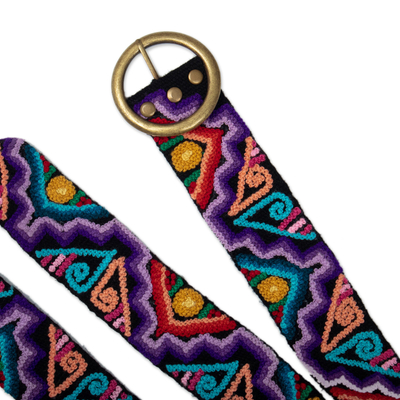 Cinturón de lana bordado - Colorido cinturón de lana tejido y bordado a mano de Perú