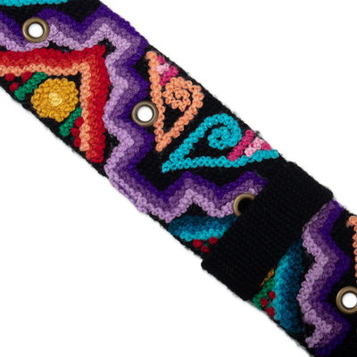 Cinturón de lana bordado - Colorido cinturón de lana tejido y bordado a mano de Perú