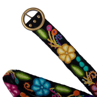 Cinturón de lana bordado - Cinturón de lana floral colorido tejido y bordado a mano