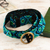 Cinturón de lana bordado - Cinturón de lana bordado verde y turquesa con motivos de chakana