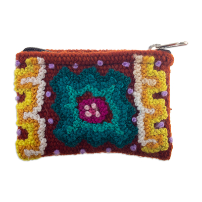 Geldbörse aus Wolle - Handgewebte Geldbörse aus Wolle mit Chakana-Motiv in der Farbe Russet