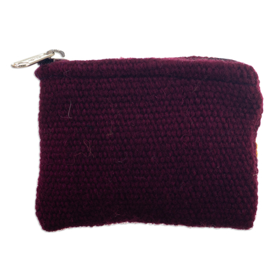 Wool coin purse, 'Goldenrod Nature' - Handloomed Yellow and Cordovan Wool Coin Purse from Peru
