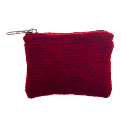 Monedero de lana - Monedero de lana colorido tejido a mano en un tono base carmesí