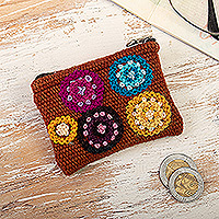 Wool coin purse, 'Andean Bubbles' - Handloomed Wool Coin Purse in a Salamander Base Hue