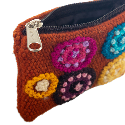 Wool coin purse, 'Andean Bubbles' - Handloomed Wool Coin Purse in a Salamander Base Hue