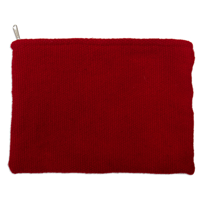 Bestickte Kosmetiktasche aus Wolle - Handgewebte und handbestickte Kosmetiktasche aus Wolle in Rot