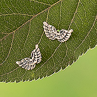 Silver drop earrings, 'Touched by an Angel' - 950 Silver Angel Wings Drop Earrings Crafted in Peru