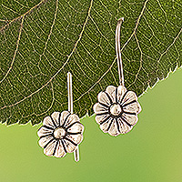 Silver drop earrings, 'Sunflower Splendor' - 950 Silver Sunflower Drop Earrings Crafted in Peru
