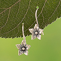 Silver drop earrings, 'Floral Magic' - 950 Silver Flower Drop Earrings Crafted in Peru