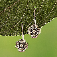 Silver drop earrings, 'Bloom Allure' - 950 Silver Flower-Shaped Drop Earrings Crafted in Peru