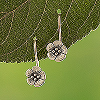 Silver drop earrings, 'Blossoming Charm' - 950 Silver Flower-Themed Drop Earrings Crafted in Peru