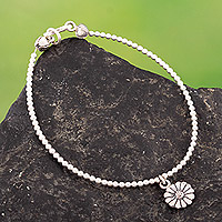 Silver pendant bracelet, 'Sunflower Splendor' - 950 Silver Flower-Themed Pendant Bracelet Crafted in Peru