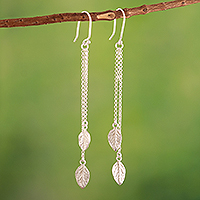 Sterling silver dangle earrings, 'Leaf Flair' - Sterling Silver Leaf Dangle Earrings with Textured Finish