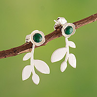 Chrysocolla double-sided stud earrings, 'Leaves in Green' - 925 Silver and Chrysocolla Leaf Double-Sided Stud Earrings
