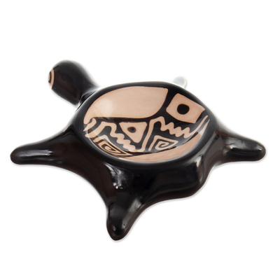 Auffangbehälter aus Keramik - Handgefertigter Vicus-Schildkrötenfänger aus Keramik in Schwarz und Beige