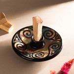 Ceramic palo santo burner, 'Ancestral Swirls' - Handcrafted Swirl-Patterned Round Ceramic Palo Santo Burner