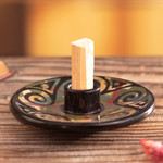 Ceramic palo santo burner, 'Ancestral Swirls' - Handcrafted Swirl-Patterned Round Ceramic Palo Santo Burner