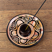 Ceramic incense holder, 'Vicús Spirit' - Handcrafted Round Ceramic Incense Holder in Warm Hues