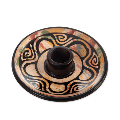 Räucherstäbchenhalter aus Keramik - Handgefertigter runder Räucherstäbchenhalter aus Keramik in warmen Standards