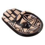 Ceramic incense holder, 'Black & White Hamsa' - Handmade Black & White Hamsa Amulet Ceramic Incense Holder