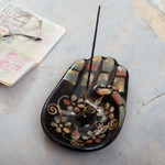 Ceramic incense holder, 'Colorful Hamsa' - Colorful Handcrafted Hamsa Amulet Ceramic Incense Holder