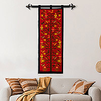 Wool tapestry, 'Birds in Nature' - Hand-Woven Wool Wall Tapestry with Bird Floral & Tree Motifs