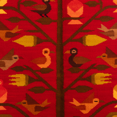 Tapiz de lana - Tapiz de pared de lana tejido a mano con motivos florales de pájaros y árboles