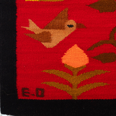 Wool tapestry, 'Birds in Nature' - Hand-Woven Wool Wall Tapestry with Bird Floral & Tree Motifs