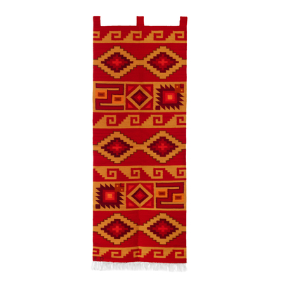 Wool tapestry, 'Inca Geometry' - Hand-Woven Wool Wall Tapestry with Inca and Geometric Motifs