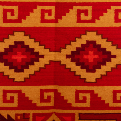 Wool tapestry, 'Inca Geometry' - Hand-Woven Wool Wall Tapestry with Inca and Geometric Motifs