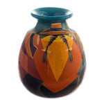 Ceramic decorative vase, 'Andean Braids in Blue' - Ceramic Decorative Vase with Hand-Painted Andean Motifs