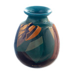 Ceramic decorative vase, 'Andean Braids in Blue' - Ceramic Decorative Vase with Hand-Painted Andean Motifs