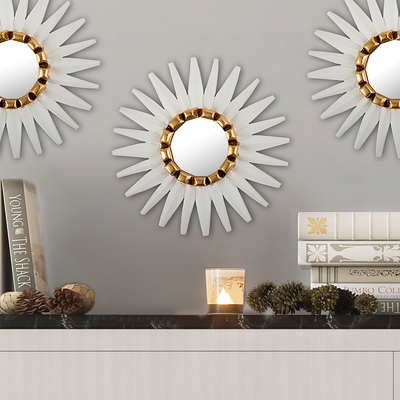 Bronze gilded wood wall accent mirror, 'Celestial Star' - Modern Star-Shaped Bronze Gilded Wood Wall Accent Mirror