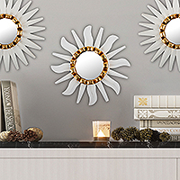 Bronze gilded wood wall accent mirror, 'Celestial Shining' - Modern Abstract Bronze Gilded Wood Wall Accent Mirror