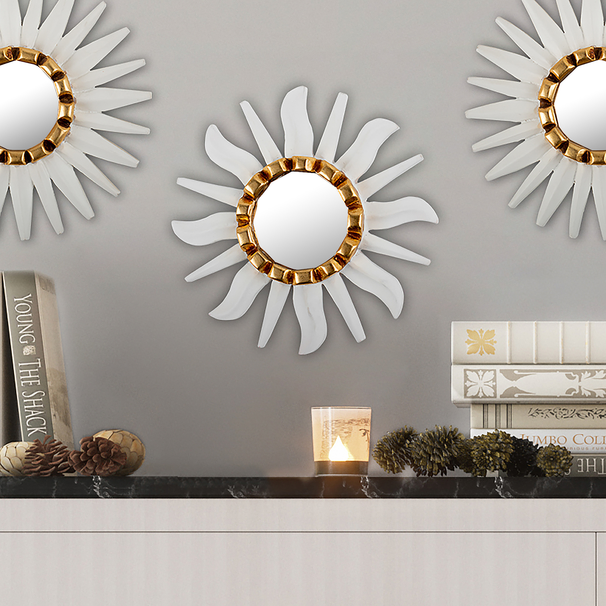 Small Gold Accent Wall Mirror Set of 3 Decorative Vintage Mirrors of 6 for  Wall, Peruvian Mirrors Vanity With Gold Leaf 'cuzco Radiance' 