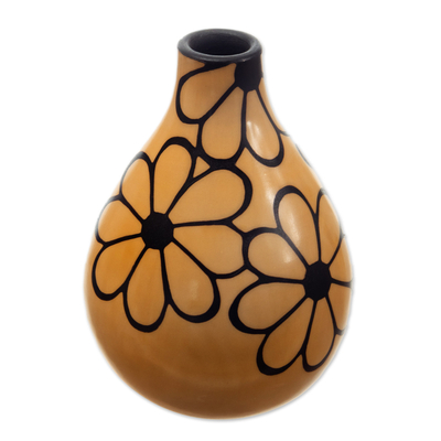 Ceramic decorative vase, 'Spring Flowers' - Chulucanas Ceramic Floral Decorative Vase Handmade in Peru