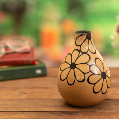 Ceramic decorative vase, 'Spring Flowers' - Chulucanas Ceramic Floral Decorative Vase Handmade in Peru