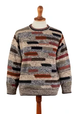 Men's 100% alpaca pullover, 'Inca Walls' - Men's Colorful Patterned 100% Alpaca Pullover from Peru