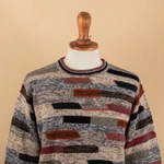 Men's 100% alpaca pullover, 'Inca Walls' - Men's Colorful Patterned 100% Alpaca Pullover from Peru