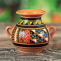Ceramic decorative vase, 'Inca Majesty' - Inca-Style Ceramic Decorative Vase Hand-Painted in Peru