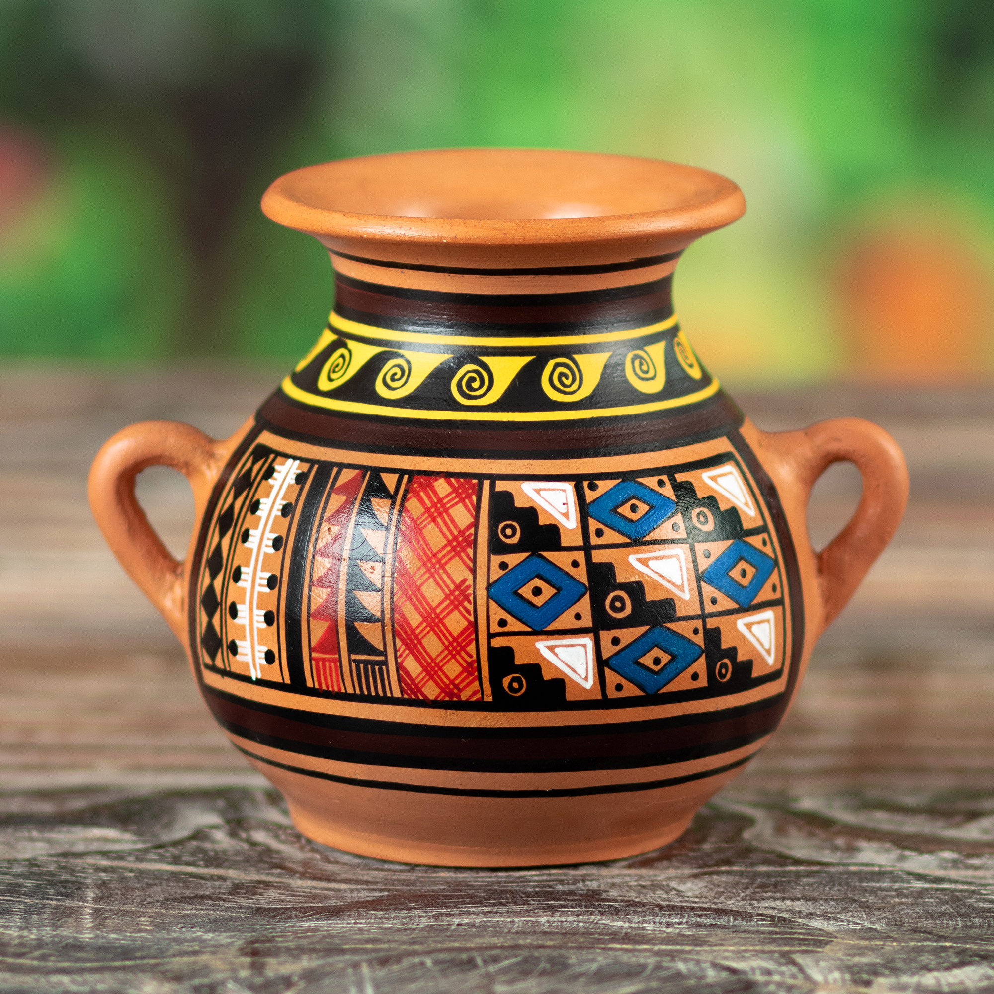 Ceramic Decorative Vase Hand-Painted in Peru - Inca Majesty | NOVICA