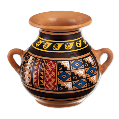 Ceramic decorative vase, 'Inca Majesty' - Inca-Style Ceramic Decorative Vase Hand-Painted in Peru