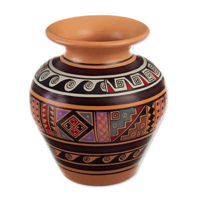 Ceramic decorative vase, 'Inca Grandeur' - Inca-Themed Ceramic Decorative Vase Hand-Painted in Peru